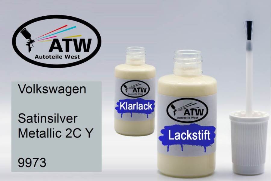 Volkswagen, Satinsilver Metallic 2C Y, 9973: 20ml Lackstift + 20ml Klarlack - Set, von ATW Autoteile West.